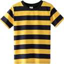 Spring&Gege Boys Short Sleeve Striped Cotton Crew Neck T-Shirt (7-8 Years, Black and Yellow Stripe)