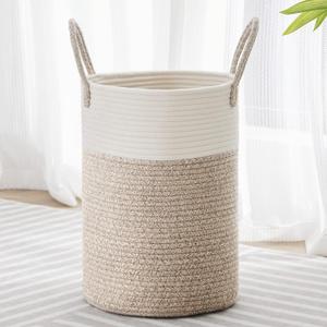 VIPOSCO Tall Laundry Hamper, Woven Rope Storage Basket for Blanket, Toys, Dirty Clothes in Living Room, Bathroom, Bedroom - 30L White & Brown