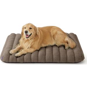 Lesure Cute Orthopedic Dog Bed for Extra Large Dogs, XL Waterproof Chic Flat Pet Beds with Removable Washable Cover, Fuzzy Thick Egg Crate Foam Pet Mat for Indoor Use (44" x 32", Brown)