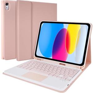 LAMA Touchpad Keyboard Case for iPad (A16) 11th Gen 2025 /10th Gen 2022, Folio Cover with Pencil Holder, Multi-Touch Trackpad, Wireless Magnetic Keyboard for iPad 11th 10th Generation, Pink