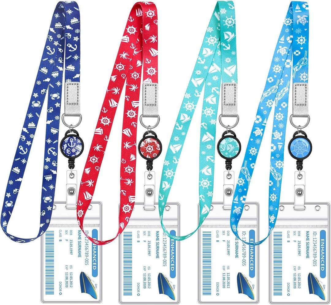 4 Pack Cruise Lanyard for Ship Cards Lanyards with Retractable Badge Reels Waterproof ID Badge Holder, 2026 Cruise Essentials Accessories (Vibrant)