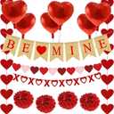 Valentines Day Decorations Set with BE MINE Banner,Heart Foil Balloons,Heart XO Garlands,Heart Garlands,Tissue Paper Pompoms for Galentines Decor,Home Classroom Office Wedding Party Anniversary