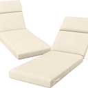 2 Pcs Outdoor Chaise Lounge Cushion 72" x 21" x 3", 4-Section Folding Patio Lounge Chair Cushion with Ties, Waterproof & Fade Resistant Replacement Cushion for Pool, Patio, Deck (Beige, 2 Pcs)