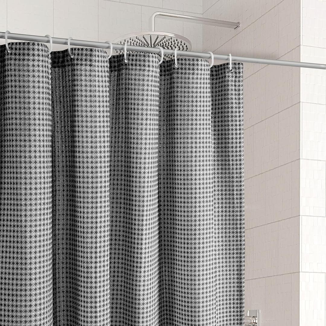 LANE LINEN Black Shower Curtain  72"x72" Thick Waffle Fabric Shower Curtains for Bathroom, Heavy Duty, Quick Dry, Easy to Install, Washable Shower Curtain, Luxury Hotel Quality  Black