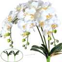FagusHome 31" Artificial Silk Phalaenopsis Flowers 3 Pcs with 2 Bundles Leaves Artificial Orchid Flowers Stem Plants in Fake Butterfly Phalaenopsis Flowers for Home Wedding Party Dcor (White)