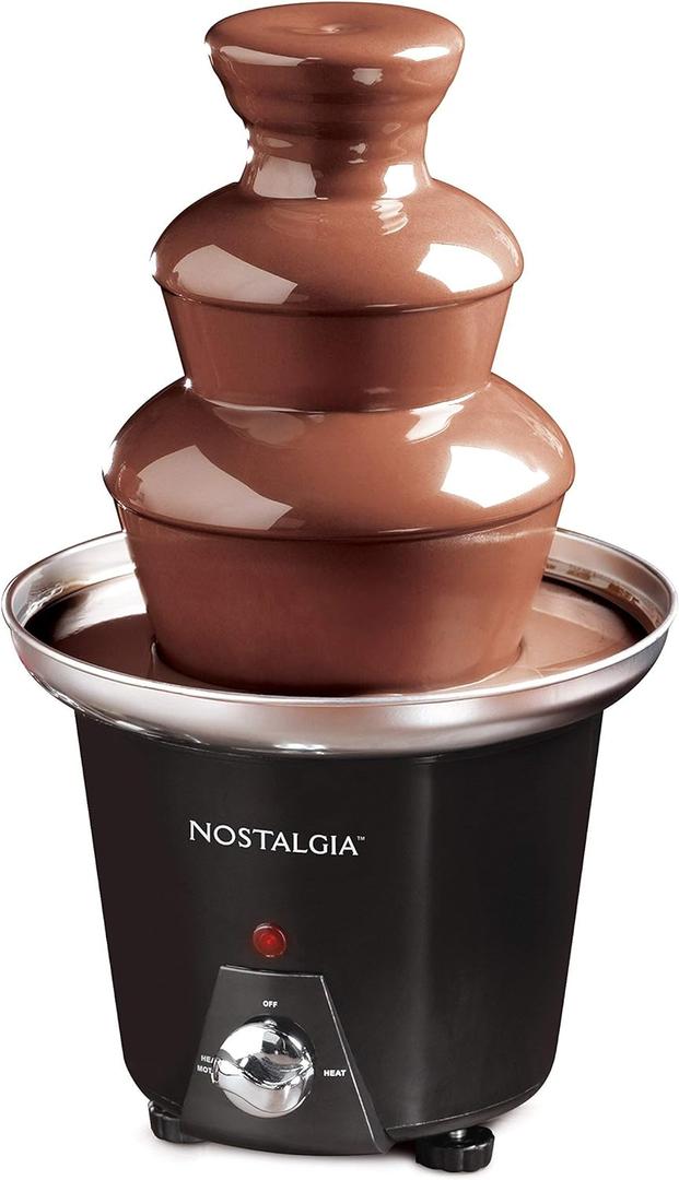 Nostalgia 3 Tier Electric Chocolate Fondue Fountain Machine for Parties - Melts Cheese, Queso, Candy, and Liqueur - Dip Strawberries, Apple Wedges, Vegetables, and More - 24-Ounce - Black, Small (3 Tier)