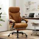 Garvee Comfortable Office Desk Chair 500 LBS, Big and Tall Office Chairs with Adjustable Flip-up Armrests,100-118°Recline Executive Leather Gaming Chair for Heavy People, Long Hours,Brown