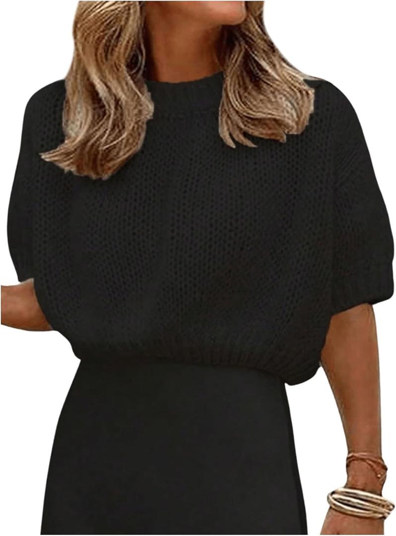 GORGLITTER Women's Puff Short Sleeve Cropped Sweater Tops Cute Chunky Fall Fashion Knit Crop Sweaters 2025 Crop Black Small