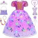 Girls Princess Dress for Kids Halloween Costume Birthday Outfits Gift Dress Up with Accessories (120/5-7 Years)