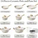 Bazova 24 Pcs Pots and Pans Set Non Stick Ceramic Cookware Set,Healthy Non Toxic Kitchen Cookware Sets with Large Capacity,Induction Compatible,PFAS/PTFE/PFOA/PFOS Free,Cream White