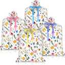 TaoBary 4 Pieces Plastic Dot Bags (36 x 48 Inch) with 4 Pieces Pull Flowers Large Packaging Wrapping Present Bags for New Parents Shower Birthday Wedding Christmas Engagement Party