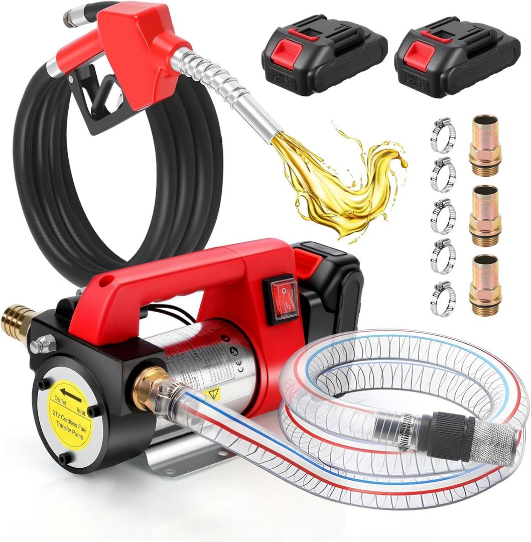 GEARLASSO 12V Fuel Gasoline Transfer Pump Kit Electric Fuel Transfer Pump Kit with Auto ShutOff Nozzle & 2M Inlet Hose & 4M Outlet Hose for Gasoline Diesel Kerosene Carrying Case