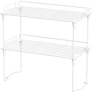 iPEGTOP Stackable Cabinet Shelf Organizers, Set of 2 Kitchen Countertop Cupboard Storage Rack, Pantry Stand Shelves Space Saving for Kitchen, Bedroom, Bathroom, White