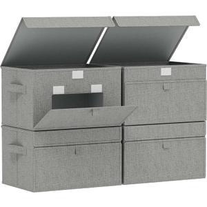 Storage Boxes with Flip Cover, Foldable Bin for Clothes, Cubes with Handles, Decorative Linen Baskets for Home, Bedroom, Closet, 13x9.1x7.9in, Grey, 4 Pack