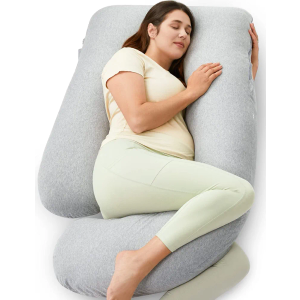 Momcozy U Shaped Pregnancy Pillows with Cotton Removable Cover, 57 Inch Full Body Pillow Maternity Support, Must Have for Pregnant Women, Hatha Grey