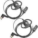 HYS 1 Wire Headset 2-Way Radio Earpiece W/Adjustable D Shape with in-line PTT/Mic for CP200 PR400 CLS RDX RDU Motorola 2-PIN Compatible RADIOS (Packing of 2)