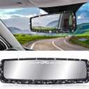 Bling Car Rearview Mirrors Decorations Rear View Mirror with HD Glass Rhinestones Automotive Interior Mirrors Bling Car Accessories for Women (MYHSJ-black)