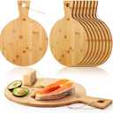 Kigley 10 Pcs Bamboo Cutting Board with Handle 12 Inch Bamboo Wooden Round Cutting Board Pizza Board Kitchen Chopping Boards for Home Baking Pizza Bread Cake Cheese Fruits Vegetables Charcuterie