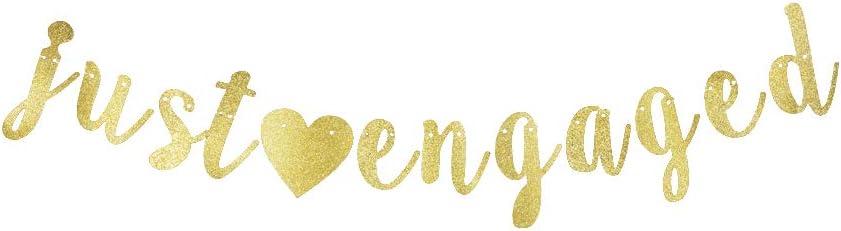Just Engaged Banner, Engagement Party Gold Gliter Paper Sign Backdrops