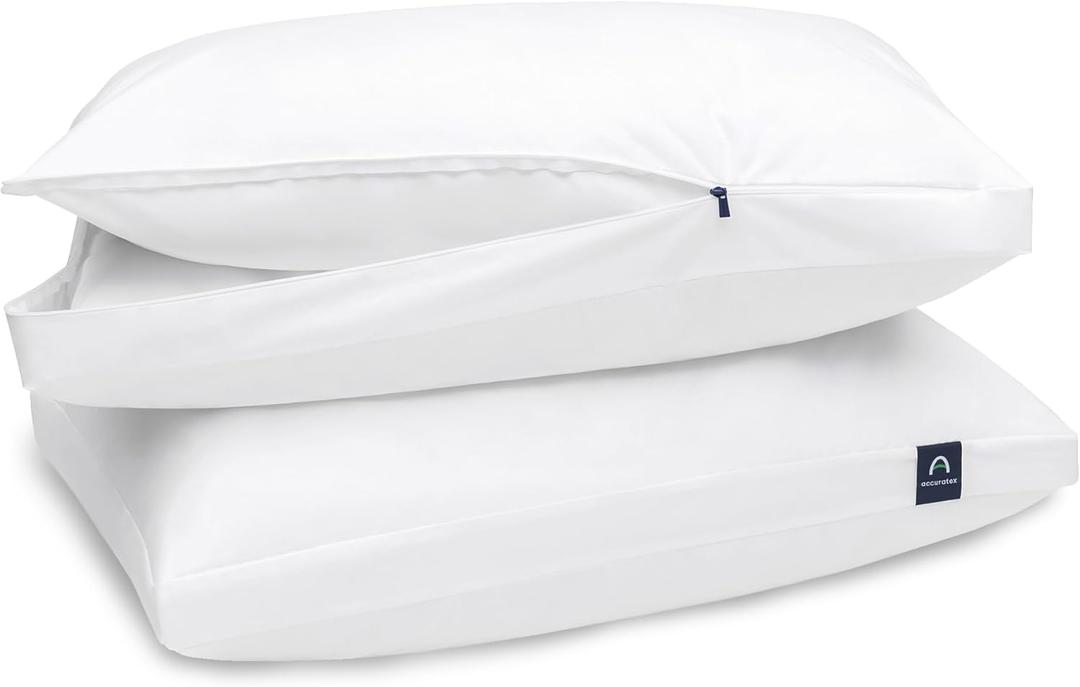 ACCURATEX Fluffy Pillow Cover, 100% Cotton Shell Filled with Down Alternative, Revive Old Flat Pillows, L Shaped Zipper Pillow Protector for Queen Size Pillow, Removable & Machine Washable (White)