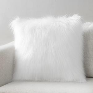 Phantoscope Faux Fur Solid Decorative Pillow Cover Fluffy Throw Pillow Mongolian Luxury Fuzzy Pillow Case Cushion Cover for Bedroom and Couch,True White 18 x 18 Inches