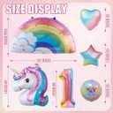Unicorn Birthday Decorations for Girls, 10pcs Unicorn Balloons Set with Rainbow, Heart and Number 1 Foil Balloons for 1st Birthday Party Decorations