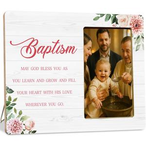 Baptism Gifts Picture Frame for Girls, Christening Gifts, Catholic Baby Gift Wooden Picture Frames (Pink)