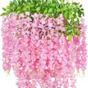 GPARK 12 Pieces/Each 45 inch / 3.7 ft Wisteria Artificial Flower Bushy Silk Vine Ratta Hanging Garland Hanging for Wedding Party Garden Outdoor Greenery Office Wall Decoration Pink