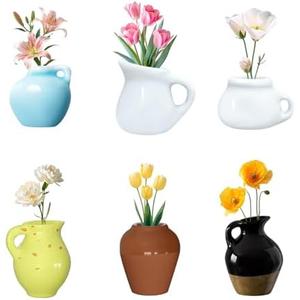 6PCS Mini Vase Magnets, Cat Whisker Vase Magnets for Fridge, Small 3D Ceramic Flower Vase Funny Refrigerator Accessories Kitchen Office Decoration (6PCS) Pack of 2