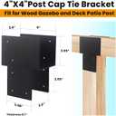 4 PCS 4"x4" Post Caps Tie Brackets (Actual 3.5"x3.5"), Heavy Duty Metal Steel Connectors for Gazebo, Deck, Patio Wood Post to Beam Support-Black