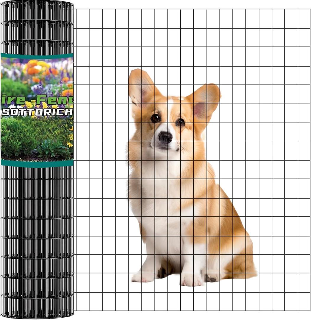 Wire Fence 24in x 50ft, 2X 3 16GA, Black PVC Coated Garden Fence for Yard Garden Border Fencing Roll Vinyl Coating Metal Wire Mesh for Yard Vegetable Plant Protection Poultry Netting