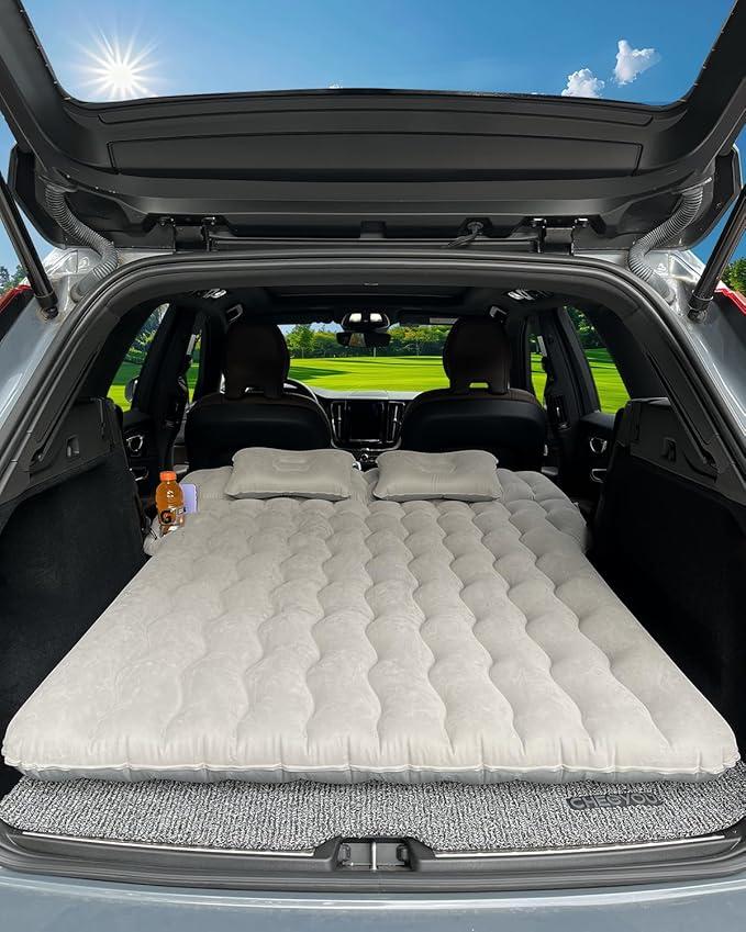 Canodoky SUV Air Mattress, Inflatable Car Mattress Bottle and Phone Holder Thickened Flocking & PVC Surface Car Bed with Electric Air Pump Travel Mattress for Camping Road Trip (Grey)
 44x66 In