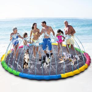 12 ft Giant Inflatable Splash Pad Extra Large 144" 2025 Update Non Slip Pad for Adults Large Dogs Pets Giant Thicken Sprinkler Pool Summer Outdoor Fun Backyard Fountain Play Mat (Cute Style)
