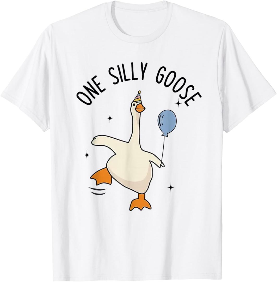 One Silly Goose Funny 1st First Birthday Boy 1 Year Old T-Shirt, S