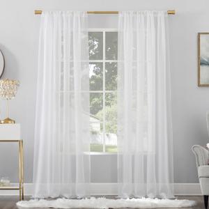 No. 918 Mallory Sheer Voile Rod Pocket Curtain Panel, 59" x 84", White