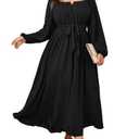 SCOMCHIC Women Plus Size Maxi Dress Long Sleeve Square Neck Wedding Guest Cocktail Belted Elegant Flowy A Line Long Dresses Black. Size 2XL