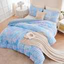 ANGIYUIN Blue Fluffy Girls Bedding Cover Set Full Faux Fur Plush Duvet Cover Set Tie Dye Fuzzy Shaggy Comforter Duvet Cover with Pillowcases(Blue Full)
