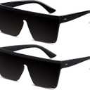 LYZOIT Square Oversized Sunglasses for Women Men Big Flat Top Fashion Shield Large UV Protection Rimless Shades ((Super Dark Lens) Glossy Black + Matte Black | Category 4 Lenses)