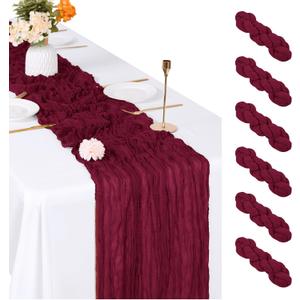 ACSUIT 6 Pack Burgundy Cheesecloth Table Runner, 17 x 108 inch, Semi Sheer Boho Cheese Cloth Fabric Table Runner Bulk for Wedding, Birthday, Party, Holiday, Home Decor (Burgundy)
