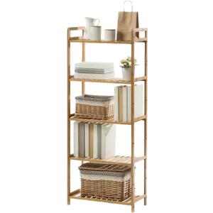 Bamboo Bathroom Shelf Organizer, 5 Tier Wooden Bathroom Rack with Adjustable Shelves, Free Standing Shelving Unit Open Bookcase Plant Shelf Indoor, 50" Storage Shelves for Kitchen Living Room, 5-Tier -68cm