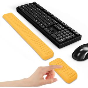 Leather Wrist Rest for Keyboard and Mouse, Comfort Memory Foam Wrist Rest with Non-Slip PU Base, Ergonomic Keyboard Wrist Support for Typing Pain Relief, Protect Hand and Arm (Yellow)