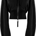 Arssm Cropped Hoodie Women Zip Up Long Sleeve Sweatshirts Casual Fashion Hooded Workout Jacket Crop Top (Small, Black)