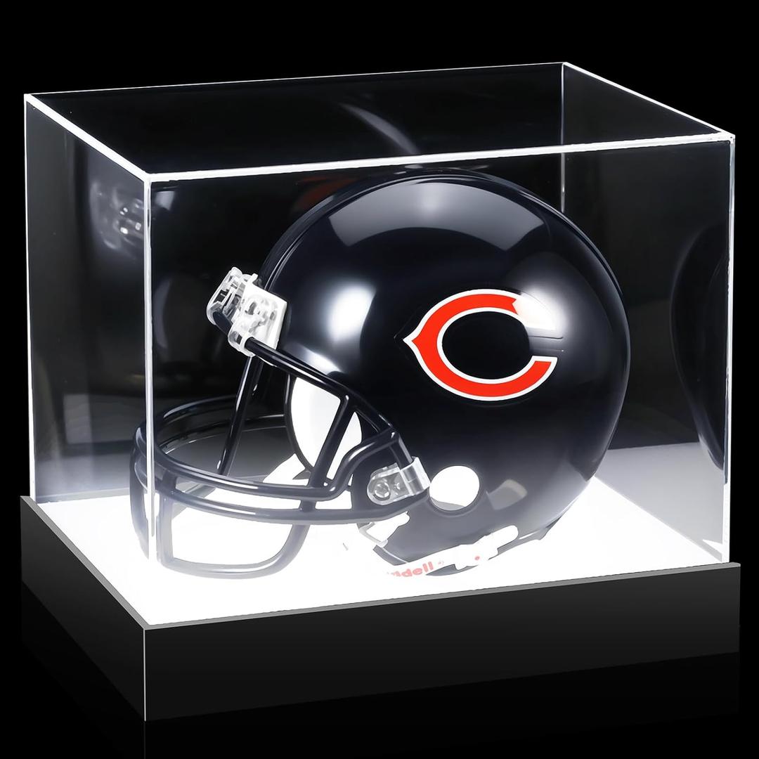Chunful Acrylic Mini Helmet Display Case with LED Light 7.5 Inch Clear Adjustable Brightness 1/2 Football Baseball Helmet Showcase One-Piece Without Assembly UV Protection Gift for Sports Enthusiast