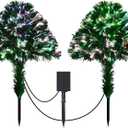 Alupssuc Set of 2 18 Inch Pre-lit Fiber Optic Xmas Tree with Muti-Color Lights, Solar Outdoor Christmas Tree, Christmas Urn Filler for Outsdie Holiday Display Yard Front Porch Pathway Decor