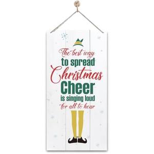 Christmas Cheer Wooden Sign, The Best Way to Spread Christmas Cheer Xmas Wall Hanging Decoration for Indoor Outdoor Xmas Party Home Living Room Bedroom 7x14 Inches