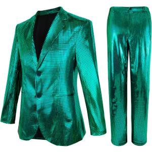 Nawgut Sequin Blazer Metallic Slim Suit 2 Piece Set Disco Prom Shiny Outfit Wedding Party Banquet Fashion Jacket Pant for Mens Adult-X-Large