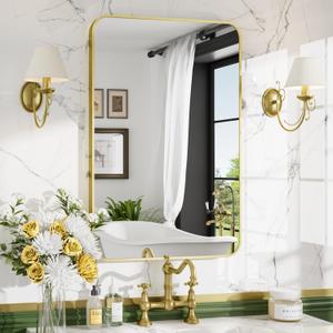 24"x36" Brushed Gold Bathroom Mirror, Rectangle Vanity Mirror for Over Sink