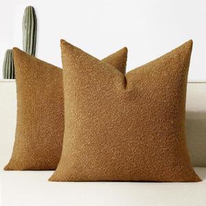 Throw Pillow Covers 18 x 18 Inch Set of 2, Accent Soft Boucle Textured Pillow Cover, Decorative Solid Color Cozy Cushion Pillow Case for Couch Bedroom Sofa Living Room Home Decor, Yellow