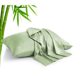 BEDELITE Standard Pillow Cases Set of 2, Rayon Derived from Bamboo, Cooling Pillow Cases for Hot Sleepers & Night Sweats, Breathable Silky Soft Envelope Pillowcases(Sage Green, 20"x26")