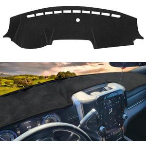 Dash Cover Compatible with Dodge RAM 1500 2500 3500 2019-2023 2024 2025 Dash Pad Dashboard Mat Carpet Protector (Not Fit for Classic) (Black)